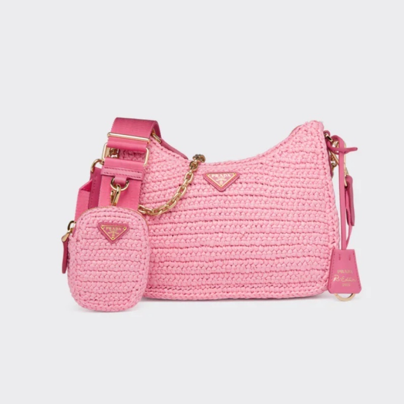プラダ PRADA Re-Edition 2005 ラフィアショルダーバッグ クロシェバッグ 1BH204_2A2T_F0442_V_V9L