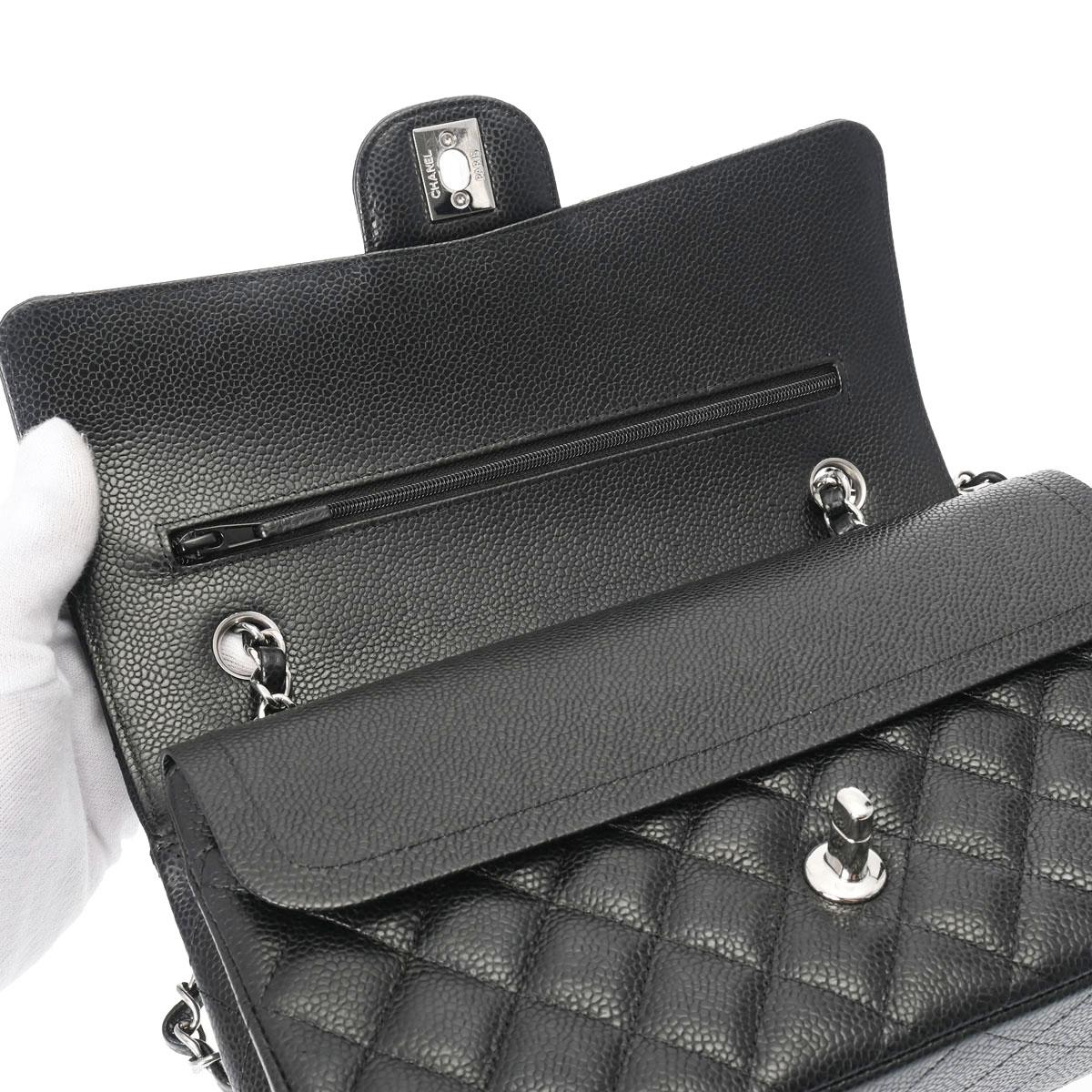 シャネル CHANEL マトラッセ25 ブラック シルバー金具 キャビアスキン レディース チェーンショルダーバッグ A01112