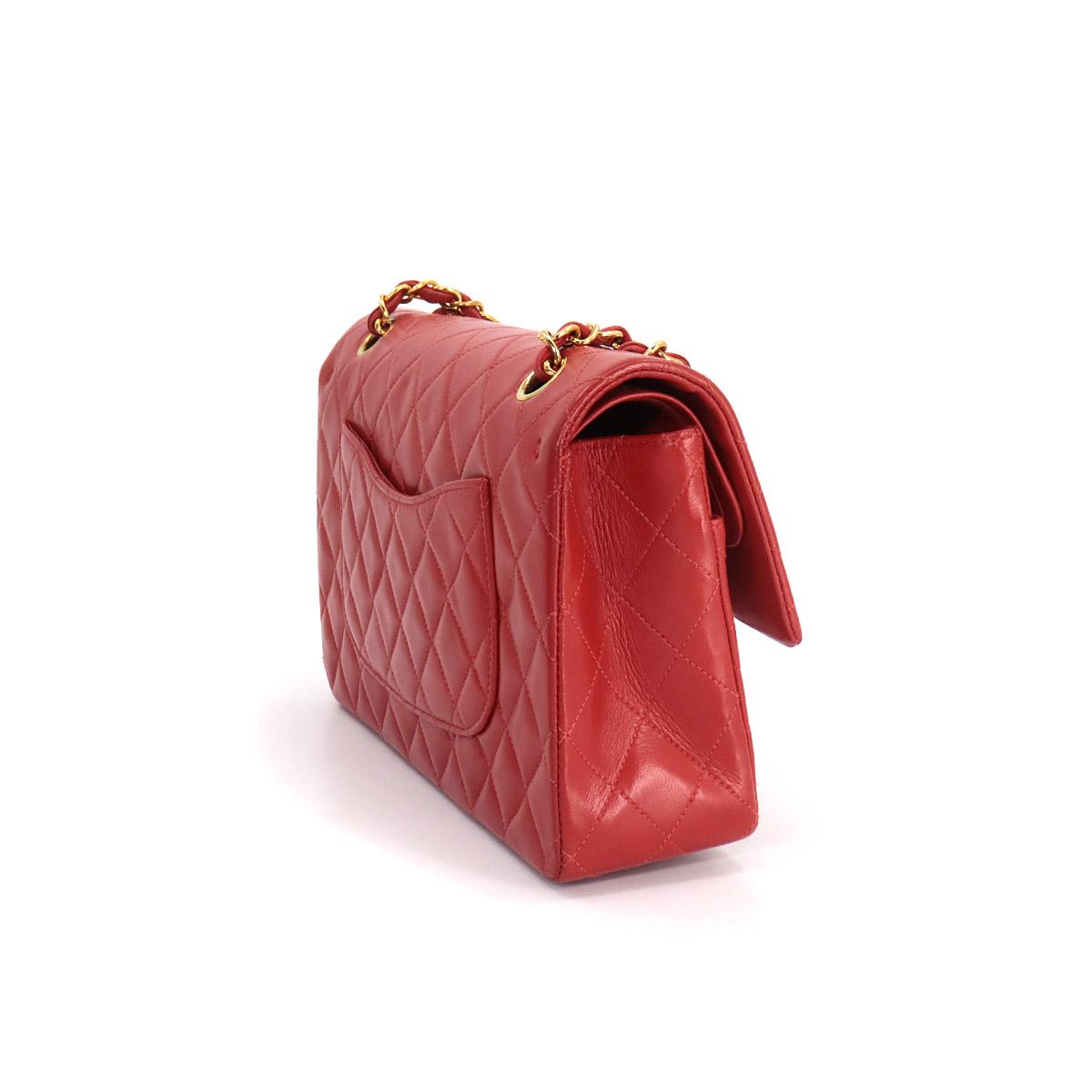 シャネル CHANEL マトラッセ 25 チェーン ショルダーバッグ レザー レッド ヴィンテージ ゴールド 金具 A01112