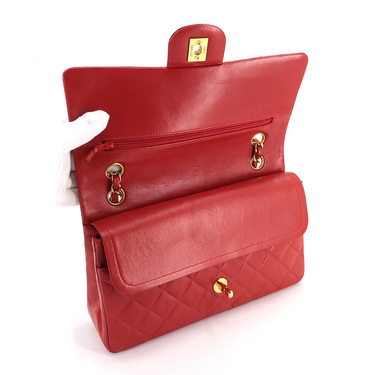 シャネル CHANEL マトラッセ 25 チェーン ショルダーバッグ レザー レッド ヴィンテージ ゴールド 金具 A01112
