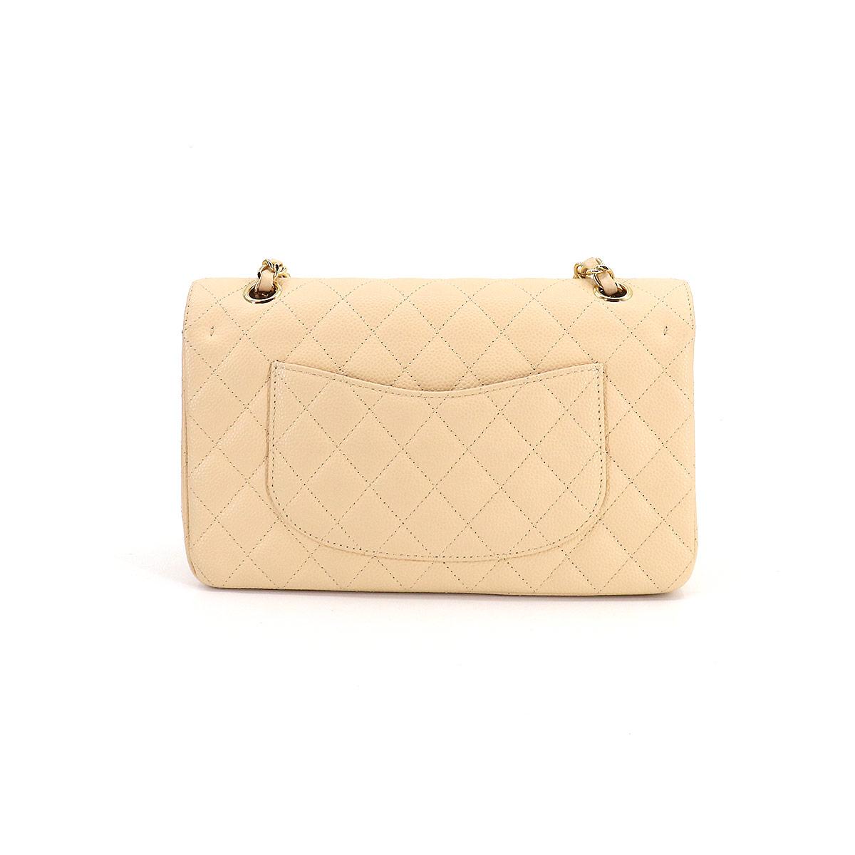 シャネル CHANEL マトラッセ 25 チェーン ショルダー バッグ キャビアスキン ベージュ ゴールド 金具 ココマーク A01112