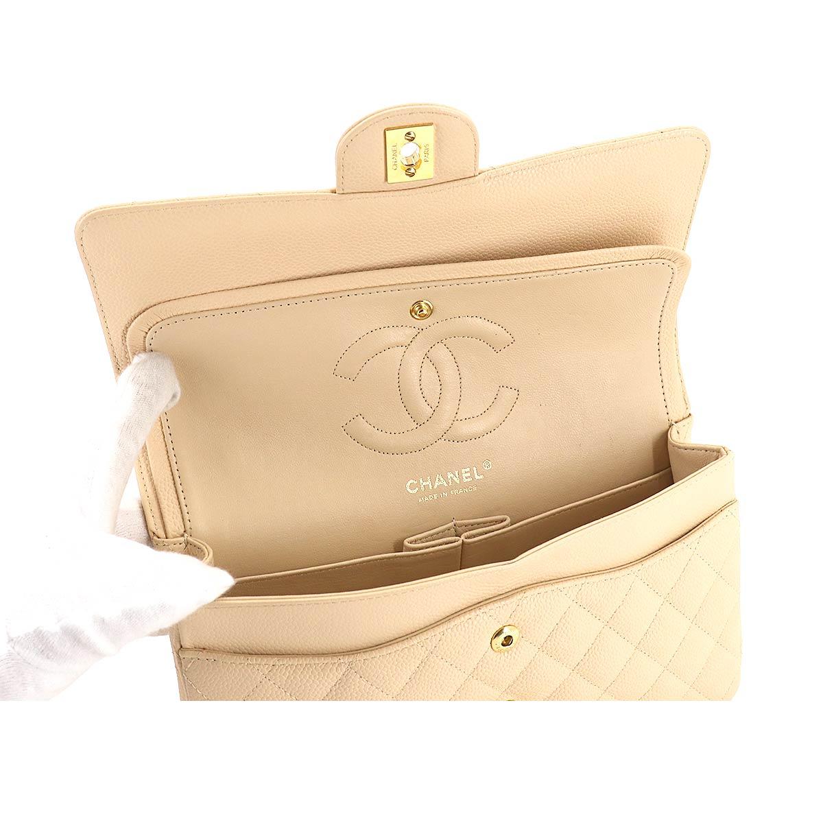 シャネル CHANEL マトラッセ 25 チェーン ショルダー バッグ キャビアスキン ベージュ ゴールド 金具 ココマーク A01112