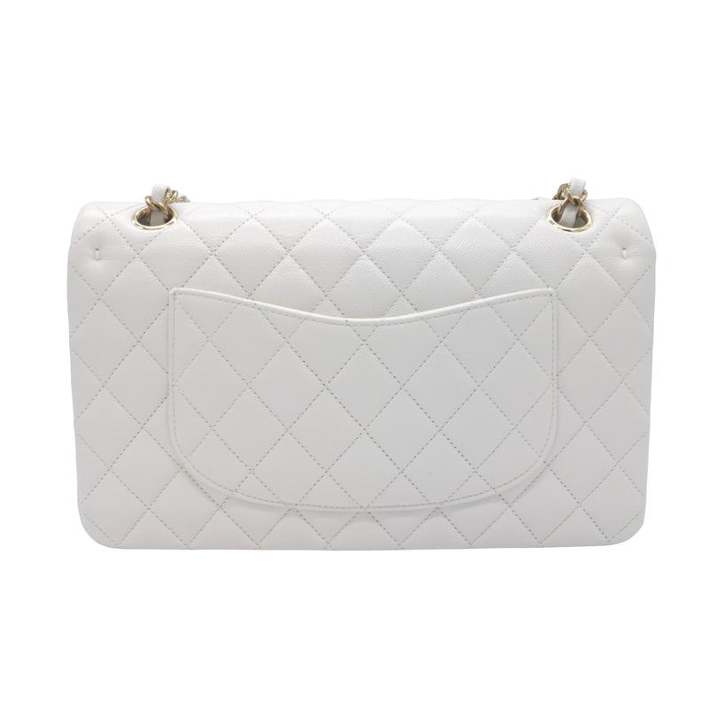 CHANEL シャネル クラシック ハンドバッグ ホワイト ゴールド金具 キャビアスキン A01112