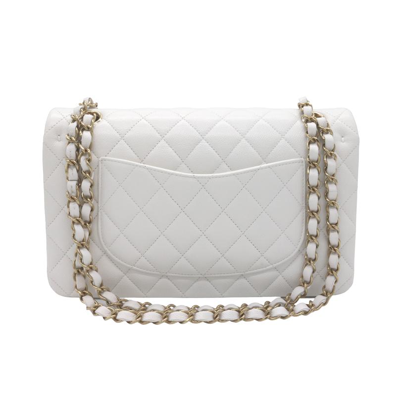 CHANEL シャネル クラシック ハンドバッグ ホワイト ゴールド金具 キャビアスキン A01112