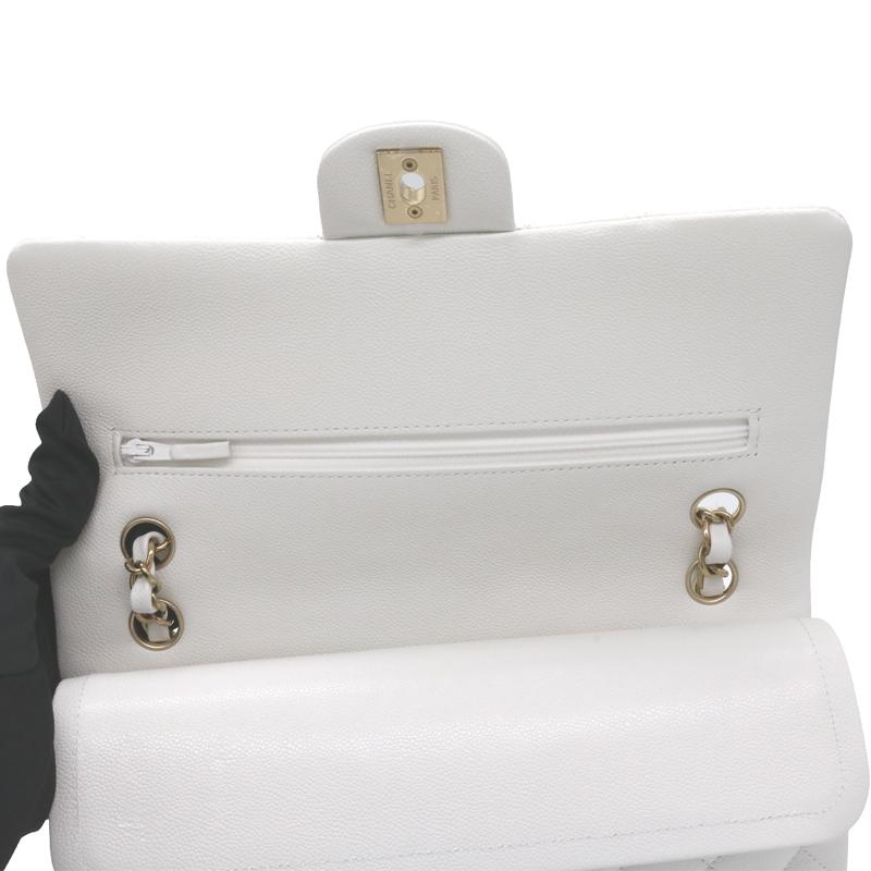 CHANEL シャネル クラシック ハンドバッグ ホワイト ゴールド金具 キャビアスキン A01112