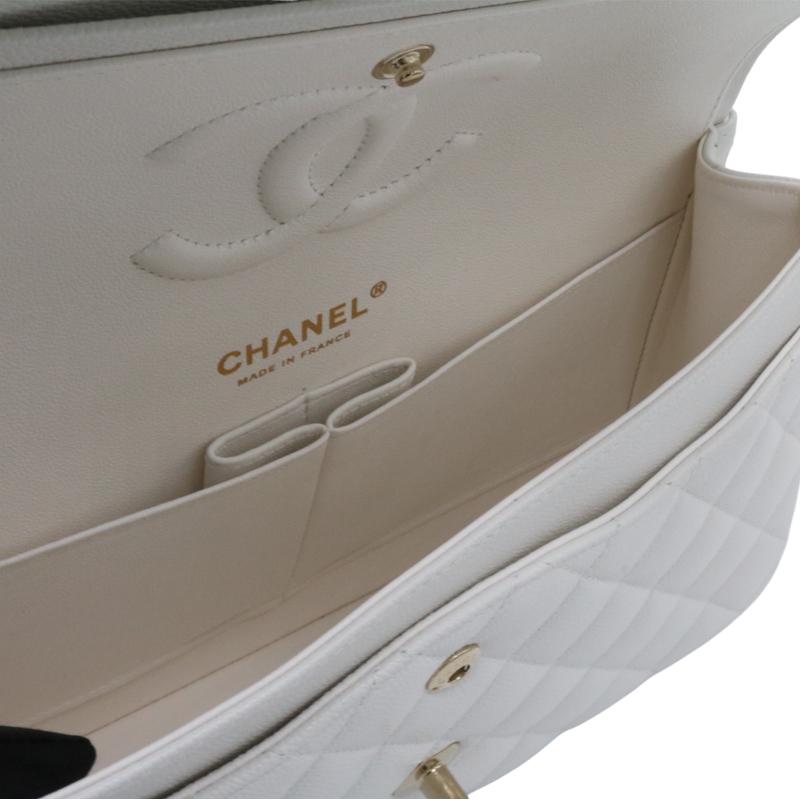 CHANEL シャネル クラシック ハンドバッグ ホワイト ゴールド金具 キャビアスキン A01112