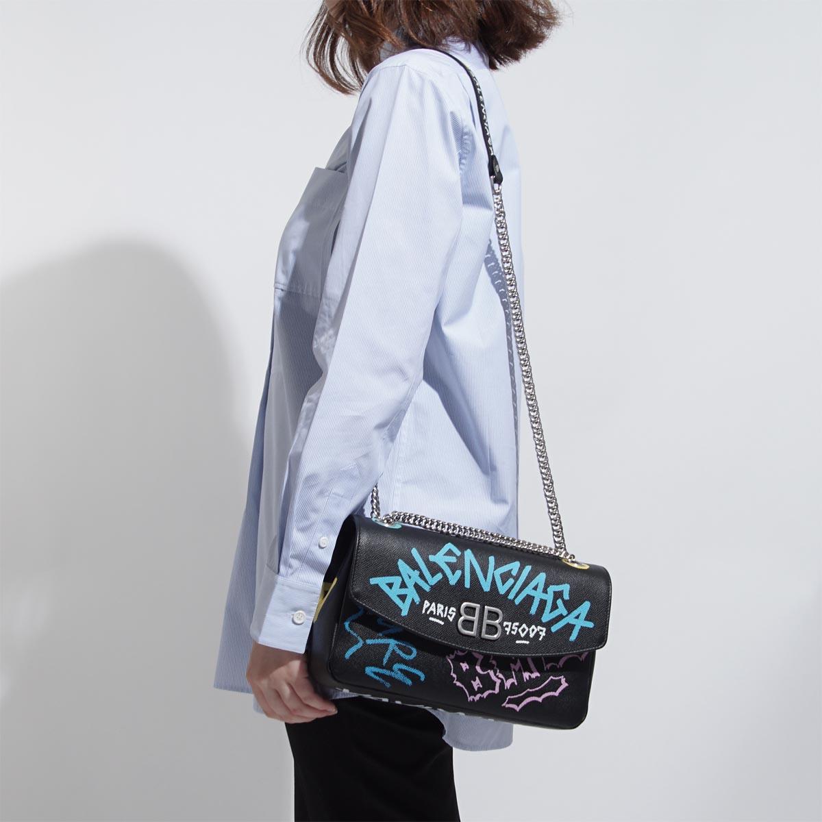 バレンシアガ ショルダーバッグ ブラック レディース ギフト プレゼント レザー 本革 グラフティBB ROUND M GRAFFIT 516921 0otan 8486