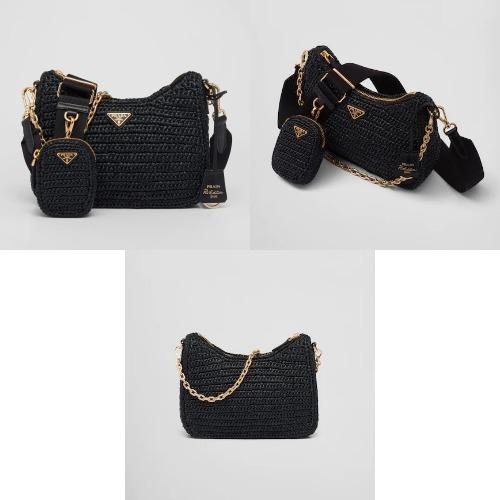 プラダ代引 PRADA Re-Edition 2005 ラフィアショルダーバッグ クロシェバッグ 1BH204_2A2T_F0002_V_V9L