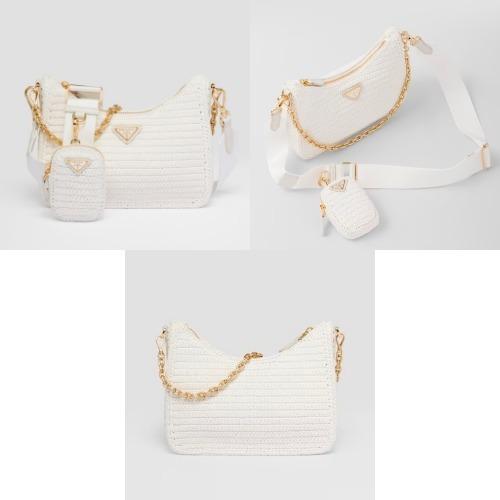 プラダ激安 PRADA Re-Edition 2005 ラフィアショルダーバッグ クロシェバッグ 1BH204_2A2T_F0009_V_V9L