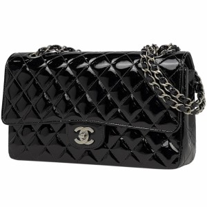 シャネル CHANEL マトラッセ Wフラップ チェーン ショルダーバッグ ココマーク エナメル ショルダーバッグ パテントレザー ブラック レディース A01112