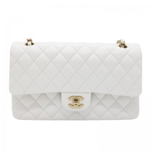CHANEL シャネル クラシック ハンドバッグ ホワイト ゴールド金具 キャビアスキン A01112