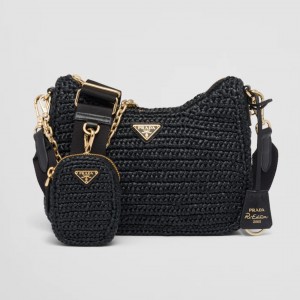 プラダ代引 PRADA Re-Edition 2005 ラフィアショルダーバッグ クロシェバッグ 1BH204_2A2T_F0002_V_V9L