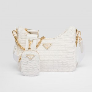 プラダ激安 PRADA Re-Edition 2005 ラフィアショルダーバッグ クロシェバッグ 1BH204_2A2T_F0009_V_V9L
