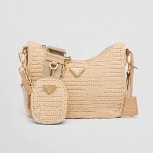 プラダ PRADA Re-Edition 2005 ラフィアショルダーバッグ クロシェバッグ 1BH204_2A2T_F0018_V_V9L