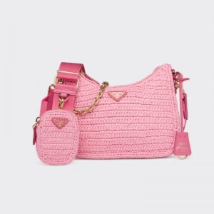 プラダ PRADA Re-Edition 2005 ラフィアショルダーバッグ クロシェバッグ 1BH204_2A2T_F0442_V_V9L