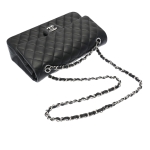 CHANEL シャネル Wフラップ チェーンショルダー 25cm 黒 シルバー金具 レディース ラムスキン ショルダーバッグ A01112