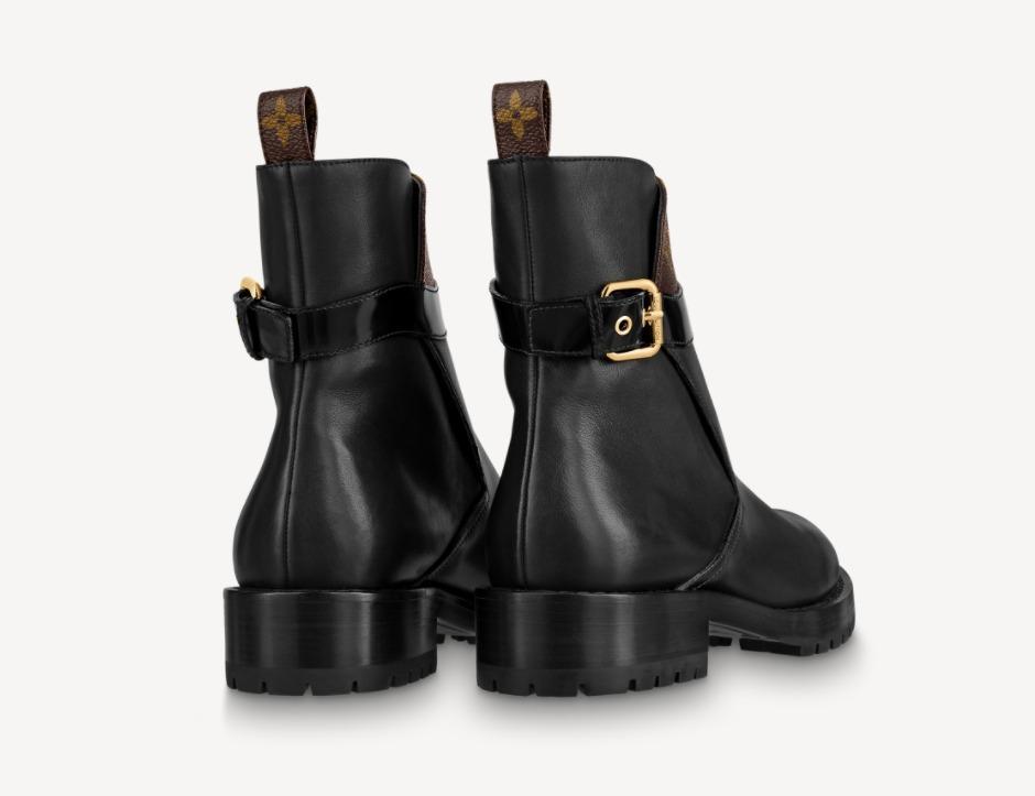 ルイヴィトン LV フラットブーツ 黒 モノグラム ベルト 靴 シンプル 1A868L