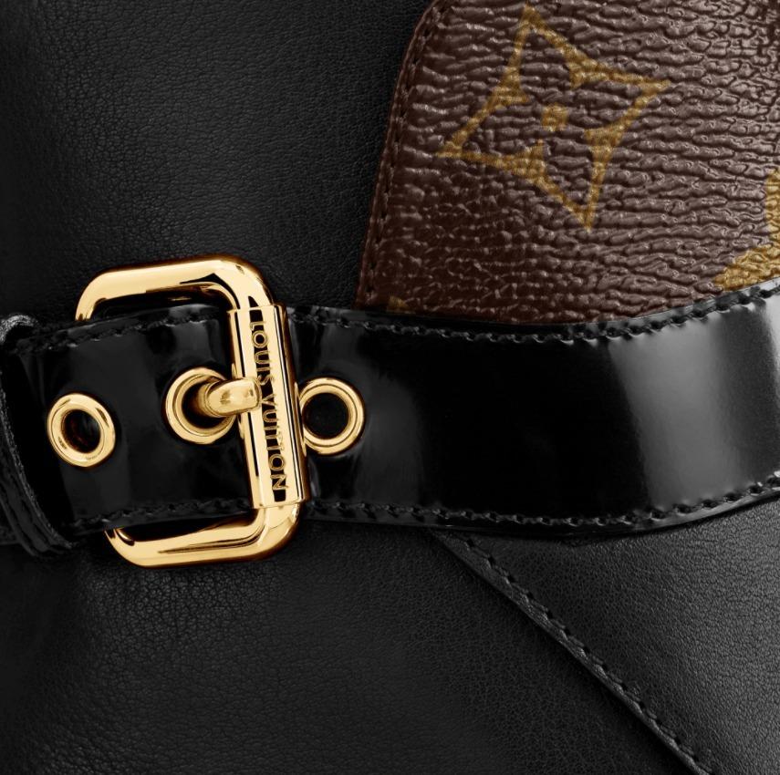 ルイヴィトン LV フラットブーツ 黒 モノグラム ベルト 靴 シンプル 1A868L