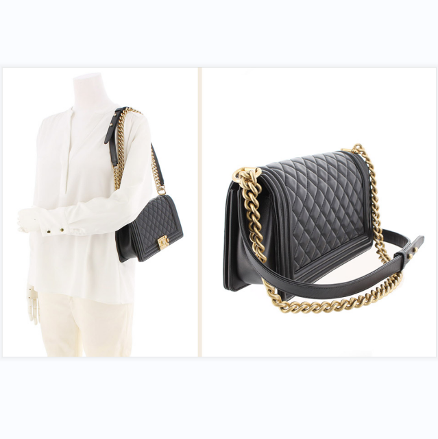 シャネル激安 CHANEL ボーイシャネル25 マトラッセ チェーンショルダー ラムスキン 黒 ブラック ゴールド金具 A67086