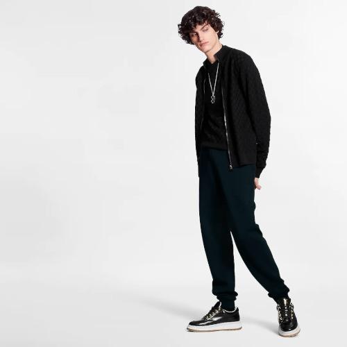 LOUIS VUITTON代引 ダミエ シグネチャー ジップスルーカーディガン ブラック 1A7XD5