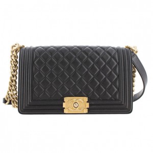 シャネル激安 CHANEL ボーイシャネル25 マトラッセ チェーンショルダー ラムスキン 黒 ブラック ゴールド金具 A67086