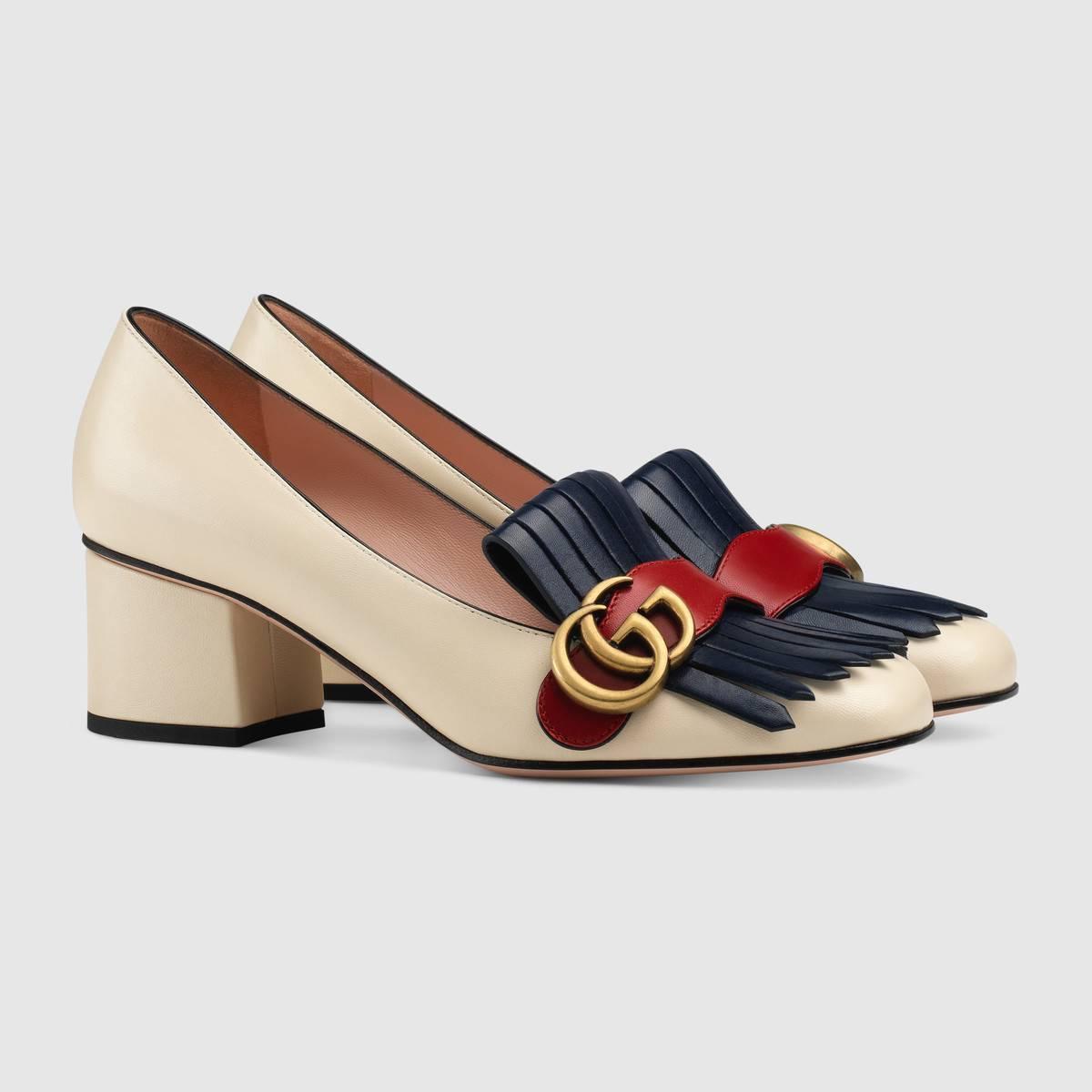 GUCCI グッチ ダブルGフリンジ付 レザーミッドヒールパンプス 408208 C9DN0 9574