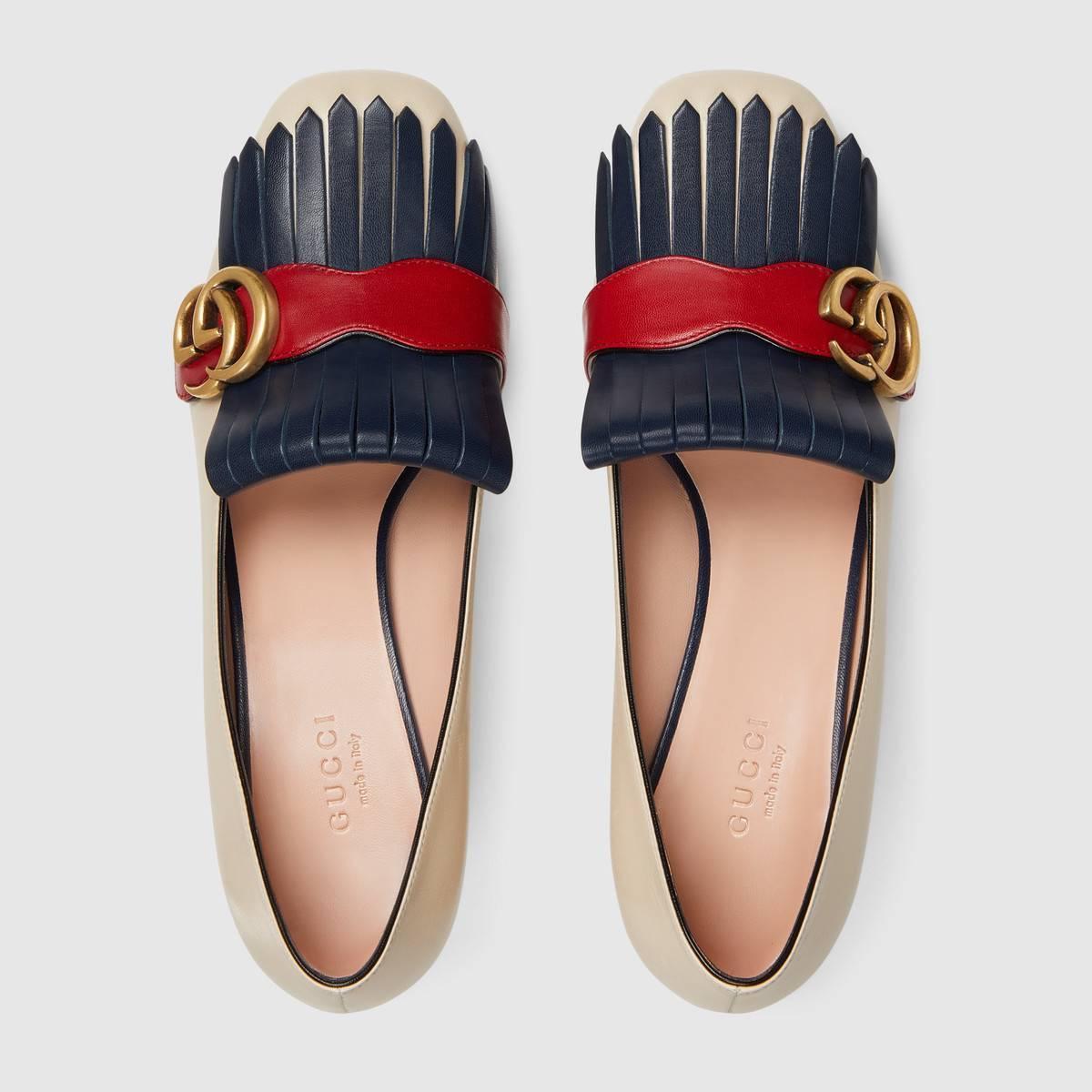 GUCCI グッチ ダブルGフリンジ付 レザーミッドヒールパンプス 408208 C9DN0 9574
