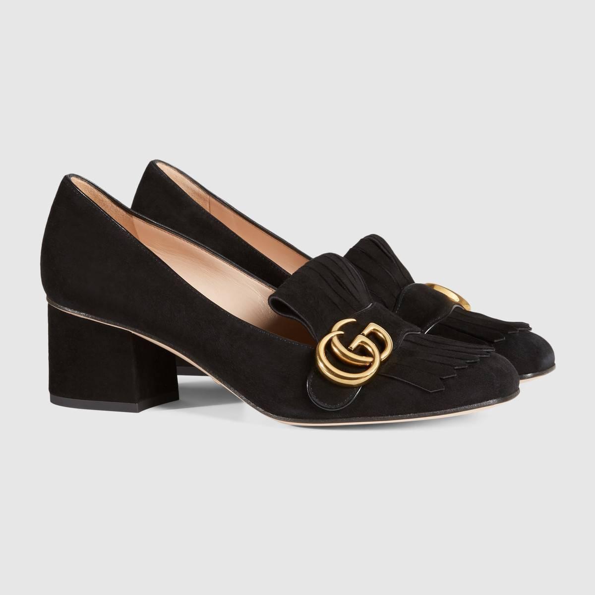 GUCCI グッチ ダブルGフリンジ付 レザーミッドヒールパンプス 408208 C2000 1000