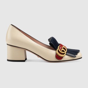 GUCCI グッチ ダブルGフリンジ付 レザーミッドヒールパンプス 408208 C9DN0 9574