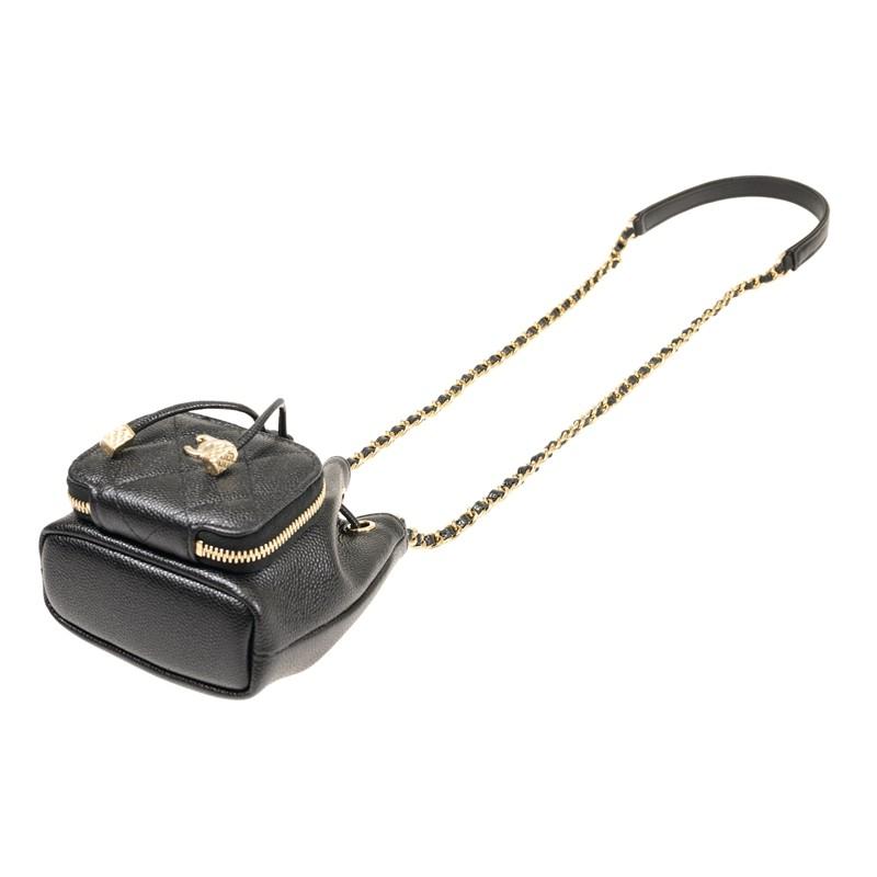シャネル激安 MINI BUCKET キャビアスキン ミニ バケット チェーン ショルダーバッグ ブラック/ゴールド AP2913