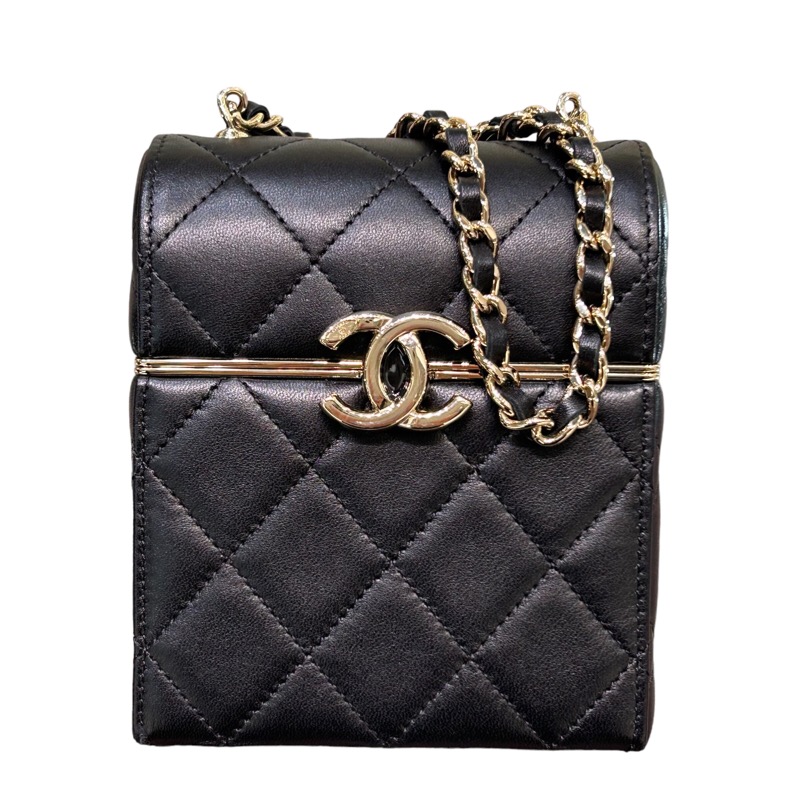 シャネル激安 CHANEL スモールボックスチェーンポーチ ブラック ラムスキン レディース ショルダーバッグ AP2656