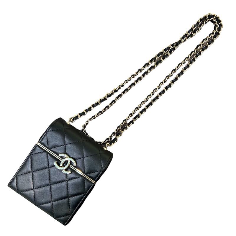 シャネル激安 CHANEL スモールボックスチェーンポーチ ブラック ラムスキン レディース ショルダーバッグ AP2656