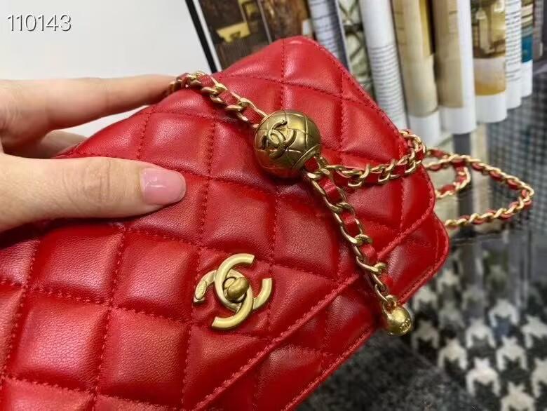 シャネルショルダーバッグ ラムスキン チェーンウォレット ブラック 赤 AP1450 B02991 52630