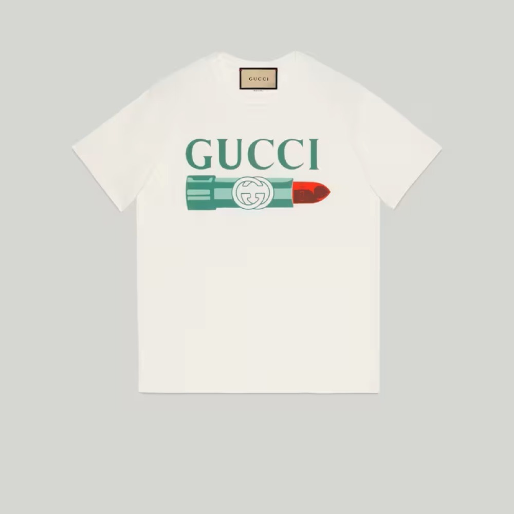 GUCCI リップスティック プリント コットン Tシャツ 717422 XJFHT 9095