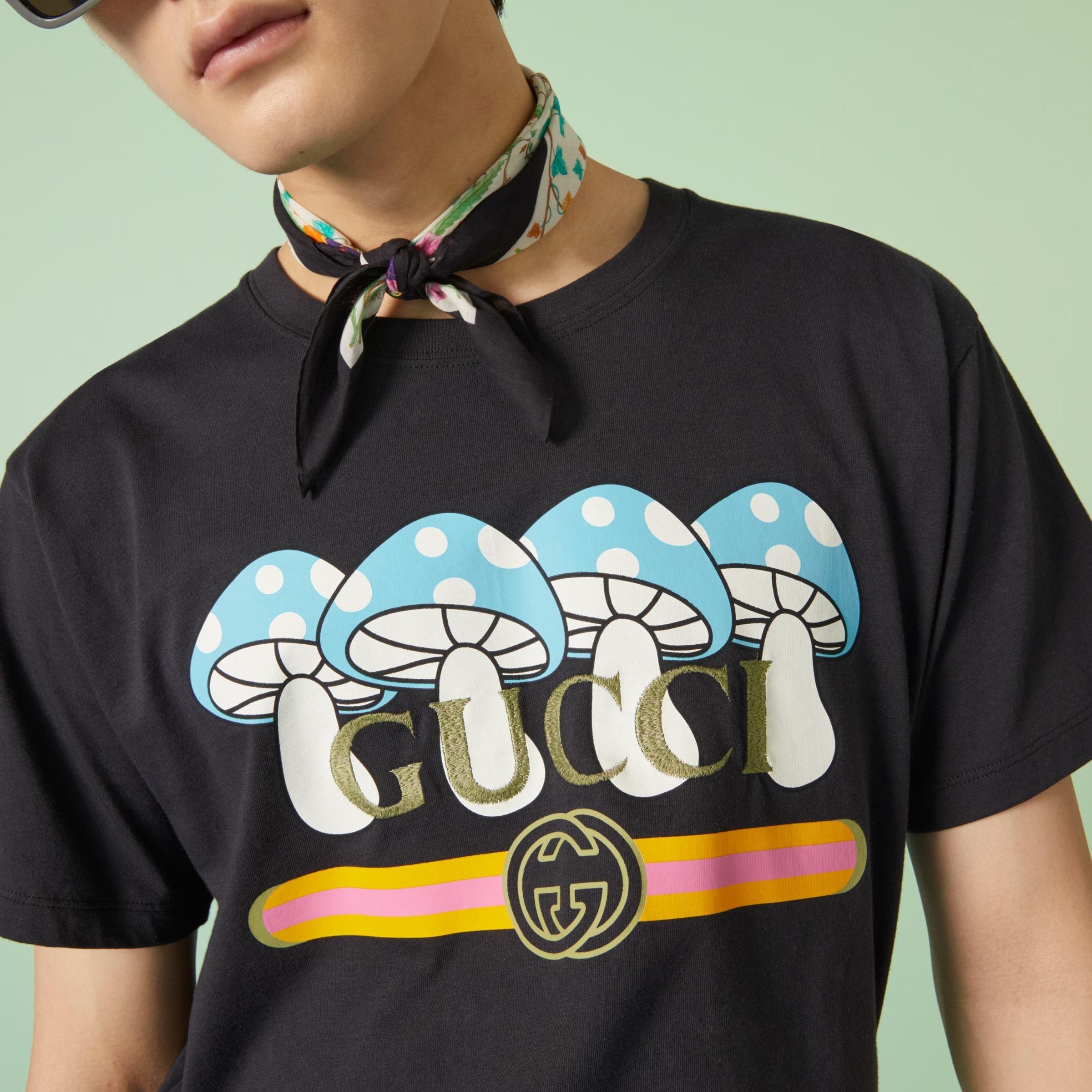 グッチ プリントコットンジャージーTシャツ マッシュルーム 548334 XJFWM 1283