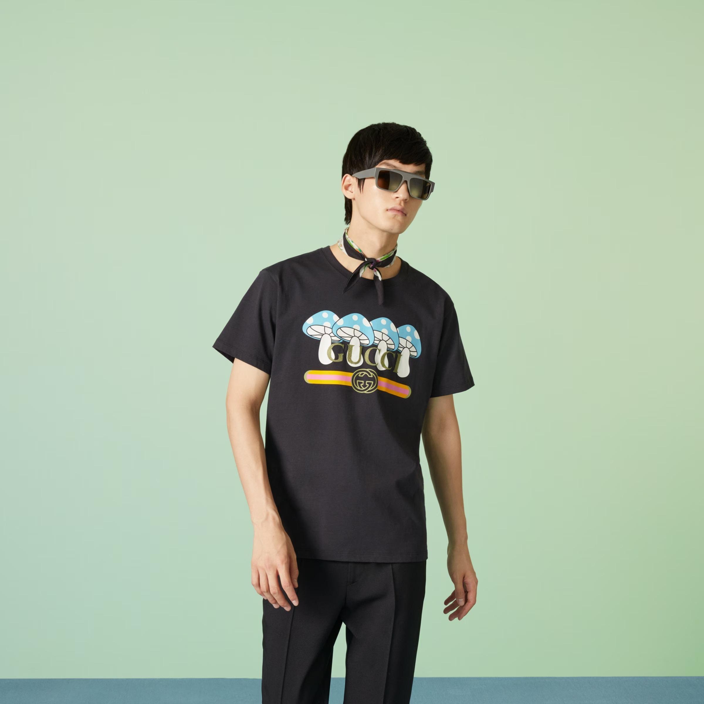 グッチ プリントコットンジャージーTシャツ マッシュルーム 548334 XJFWM 1283