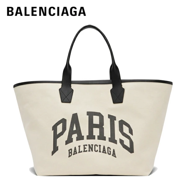 BALENCIAGA代引 PARIS トートバッグ 大容量 ボストン ホワイト キャンバス レザー 革 メンズ レディース カバン  689271 2AABU 9092