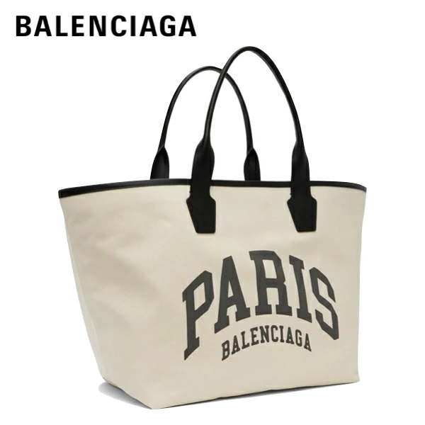 BALENCIAGA代引 PARIS トートバッグ 大容量 ボストン ホワイト キャンバス レザー 革 メンズ レディース カバン  689271 2AABU 9092