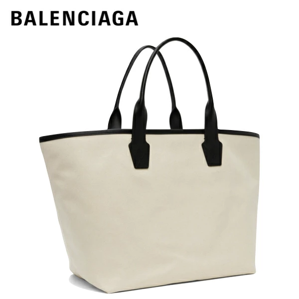 BALENCIAGA代引 PARIS トートバッグ 大容量 ボストン ホワイト キャンバス レザー 革 メンズ レディース カバン  689271 2AABU 9092