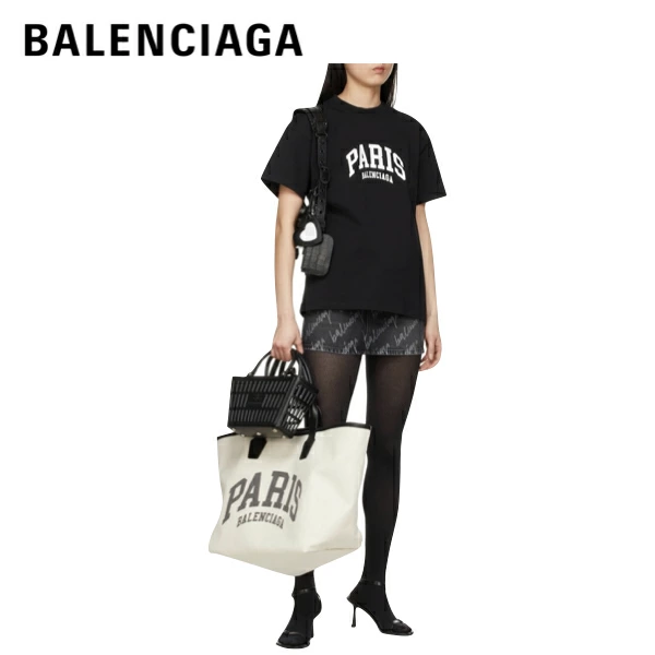 BALENCIAGA代引 PARIS トートバッグ 大容量 ボストン ホワイト キャンバス レザー 革 メンズ レディース カバン  689271 2AABU 9092