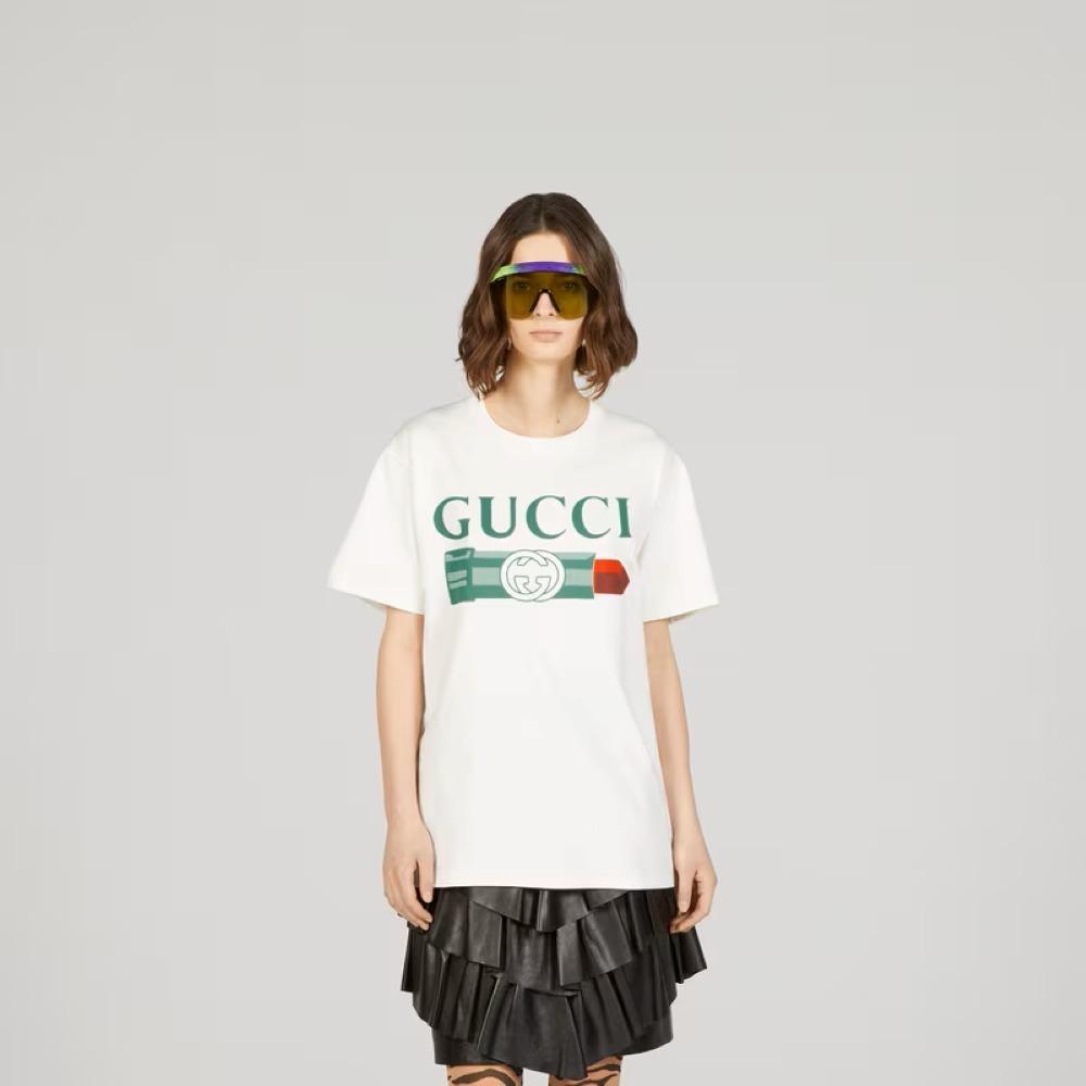 GUCCI リップスティック プリント コットン Tシャツ 717422 XJFHT 9095