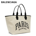 BALENCIAGA代引 PARIS トートバッグ 大容量 ボストン ホワイト キャンバス レザー 革 メンズ レディース カバン  689271 2AABU 9092