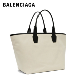 BALENCIAGA代引 PARIS トートバッグ 大容量 ボストン ホワイト キャンバス レザー 革 メンズ レディース カバン  689271 2AABU 9092