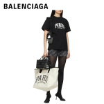 BALENCIAGA代引 PARIS トートバッグ 大容量 ボストン ホワイト キャンバス レザー 革 メンズ レディース カバン  689271 2AABU 9092