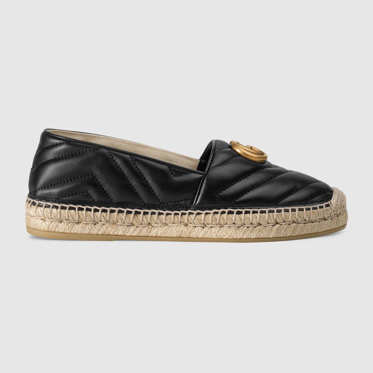 GUCCI グッチ ダブルG付きレザーエスパドリーユ スリッポン ブラック 551890 BKO00 1000