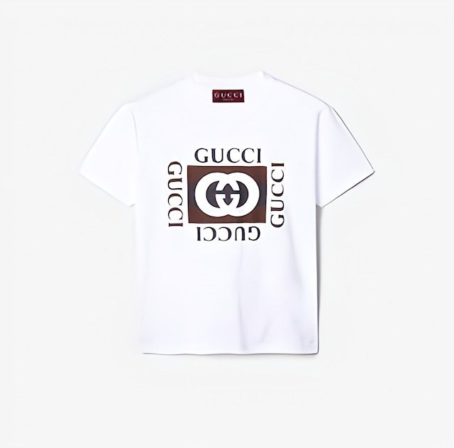 グッチ プリント コットンジャージー Tシャツ、ホワイト 787299 XJGNV 9875