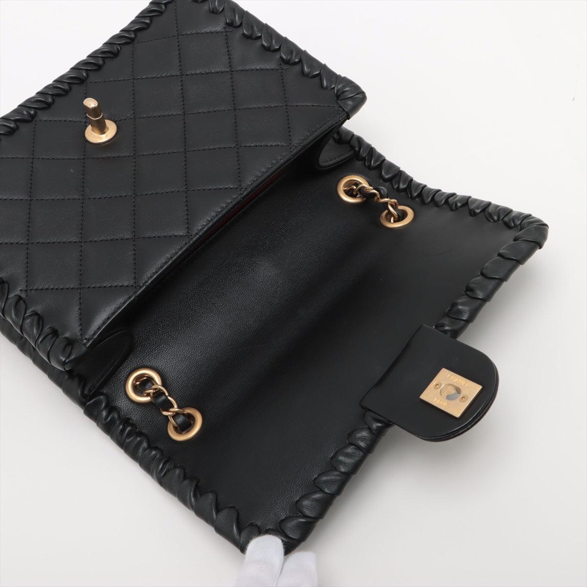 シャネル マトラッセ ラムスキン シングルフラップ ダブルチェーンバッグ ブラック ゴールド金具 AS0507