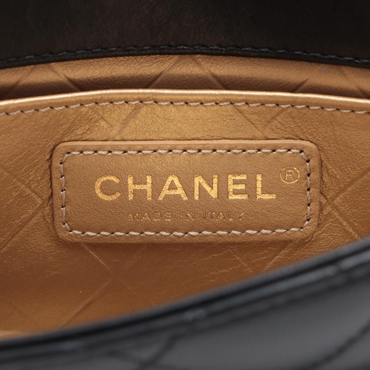 シャネル ミニマトラッセ ラムスキン シングルフラップ ダブルチェーンバッグ ブラック ゴールド×シルバー金具 AS0506