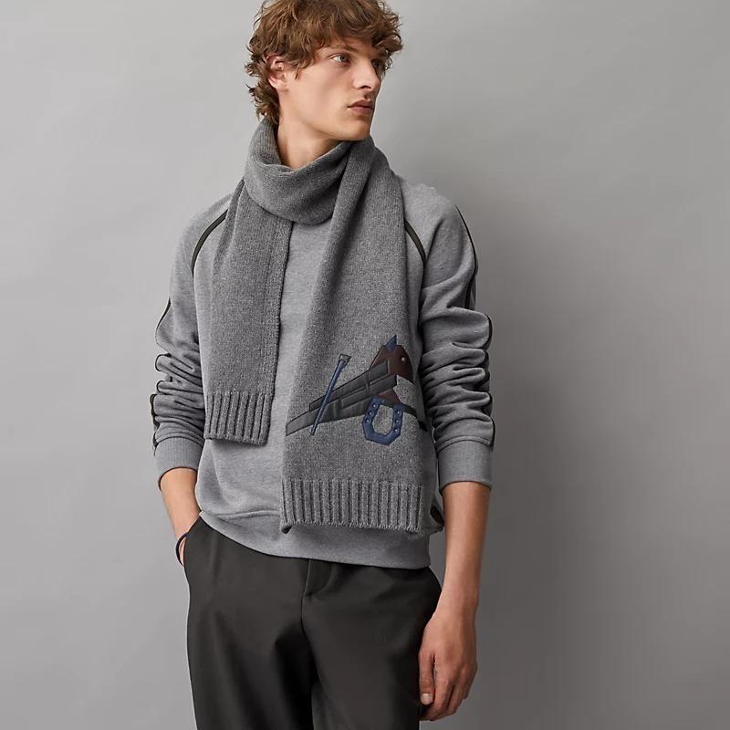 HERMES マフラー パズル・エケストル カシミヤ レザー シック H393803T 02