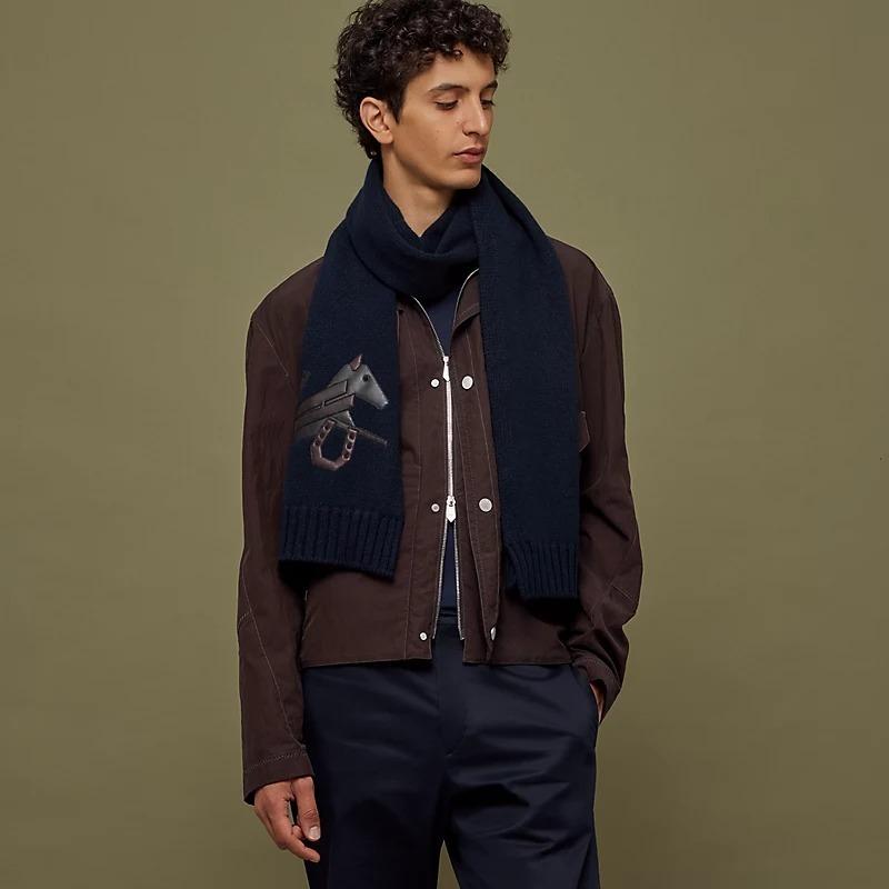 HERMES マフラー パズル・エケストル カシミヤ レザー シック H393803T 01